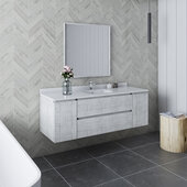  Formosa 60'' Wall Hung Single Sink Modern Bathroom Vanity Set w/ Mirror in Rustic White Finish, Base Cabinet: 60'' W x 20-3/8'' D x 20-5/16'' H