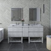  Formosa 72'' Floor Standing Double Sink Modern Bathroom Vanity Set w/ Open Bottom & Mirrors in Rustic White Finish, Base Cabinet: 72'' W x 20-3/8'' D x 34-7/8'' H
