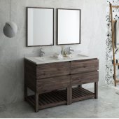  Formosa 60'' Floor Standing Double Sink Modern Bathroom Vanity Set w/ Open Bottom & Mirrors, Base Cabinet: 60'' W x 20-3/8'' D x 34-7/8'' H, 4 Drawers