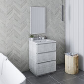  Formosa 24'' Floor Standing Modern Bathroom Vanity Set w/ Mirror in Rustic White Finish, Base Cabinet: 24'' W x 20-3/8'' D x 34-7/8'' H