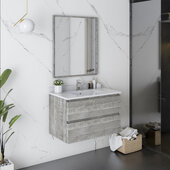  Formosa 30'' Wall Hung Modern Bathroom Vanity Set w/ Mirror in Ash Finish, Base Cabinet: 30'' W x 20-3/8'' D x 20-5/16'' H