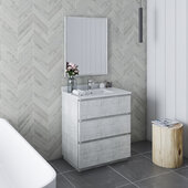  Formosa 30'' Floor Standing Modern Bathroom Vanity Set w/ Mirror in Rustic White Finish, Base Cabinet: 30'' W x 20-3/8'' D x 34-7/8'' H
