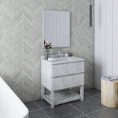  Formosa 30'' Floor Standing Modern Bathroom Vanity Set w/ Open Bottom & Mirror in Rustic White Finish, Base Cabinet: 30'' W x 20-3/8'' D x 34-7/8'' H