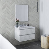  Formosa 30'' Wall Hung Modern Bathroom Vanity Set w/ Mirror in Rustic White Finish, Base Cabinet: 30'' W x 20-3/8'' D x 20-5/16'' H