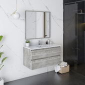  Formosa 36'' Wall Hung Modern Bathroom Vanity Set w/ Mirror in Ash Finish, Base Cabinet: 36'' W x 20-3/8'' D x 20-5/16'' H