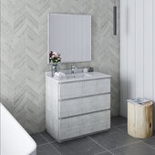  Formosa 36'' Floor Standing Modern Bathroom Vanity Set w/ Mirror in Rustic White Finish, Base Cabinet: 36'' W x 20-3/8'' D x 34-7/8'' H