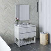  Formosa 36'' Floor Standing Modern Bathroom Vanity Set w/ Open Bottom & Mirror in Rustic White Finish, Base Cabinet: 36'' W x 20-3/8'' D x 34-7/8'' H
