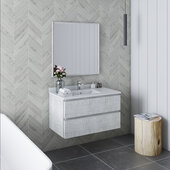  Formosa 36'' Wall Hung Modern Bathroom Vanity Set w/ Mirror in Rustic White Finish, Base Cabinet: 36'' W x 20-3/8'' D x 20-5/16'' H