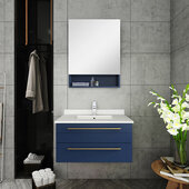  Lucera 30'' Royal Blue Wall Hung Undermount Sink Modern Bathroom Vanity Set w/ Medicine Cabinet, Vanity: 30''W x 20-2/5''D x 15-4/5''H, Medicine Cabinet: 24''W x 31-1/2''H x 6''D