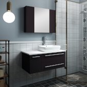  Lucera 36'' Espresso Wall Hung Vessel Sink Modern Bathroom Vanity Set w/ Medicine Cabinet - Right Version, Vanity: 36''W x 20-2/5''D x 20-4/5''H, Medicine Cabinet: 31-1/2''W x 23-3/5''H x 6''D