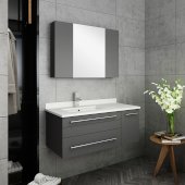 Lucera 36'' Gray Wall Hung Undermount Sink Modern Bathroom Vanity Set w/ Medicine Cabinet - Left Version, Vanity: 36''W x 20-2/5''D x 15-4/5''H, Medicine Cabinet: 31-1/2''W x 23-3/5''H x 6''D