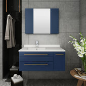  Lucera 36'' Royal Blue Wall Hung Undermount Sink Modern Bathroom Vanity Set w/ Medicine Cabinet - Left Version, Vanity: 36''W x 20-2/5''D x 15-4/5''H, Medicine Cabinet: 31-1/2''W x 23-3/5''H x 6''D