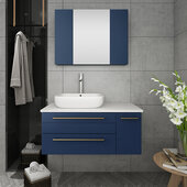  Lucera 36'' Royal Blue Wall Hung Vessel Sink Modern Bathroom Vanity Set w/ Medicine Cabinet - Left Version, Vanity: 36''W x 20-2/5''D x 20-4/5''H, Medicine Cabinet: 31-1/2''W x 23-3/5''H x 6''D