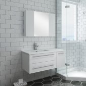  Lucera 36'' White Wall Hung Undermount Sink Modern Bathroom Vanity Set w/ Medicine Cabinet - Left Version, Vanity: 36''W x 20-2/5''D x 15-4/5''H, Medicine Cabinet: 31-1/2''W x 23-3/5''H x 6''D