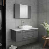  Lucera 42'' Gray Wall Hung Vessel Sink Modern Bathroom Vanity Set w/ Medicine Cabinet, Vanity: 42''W x 20-2/5''D x 20-4/5''H, Medicine Cabinet: 31-1/2''W x 23-3/5''H x 6''D