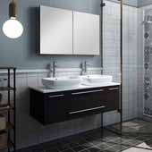  Lucera 48'' Espresso Wall Hung Double Vessel Sink Modern Bathroom Vanity Set w/ Medicine Cabinet, Vanity: 48''W x 20-2/5''D x 20-4/5''H, Medicine Cabinet: 39-1/2''W x 26''H x 5''D