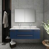  Lucera 48'' Royal Blue Wall Hung Double Undermount Sink Modern Bathroom Vanity Set w/ Medicine Cabinet, Vanity: 48''W x 20-2/5''D x 15-4/5''H, Medicine Cabinet: 39-1/2''W x 26''H x 5''D