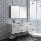  Lucera 48'' White Wall Hung Double Undermount Sink Modern Bathroom Vanity Set w/ Medicine Cabinet, Vanity: 48''W x 20-2/5''D x 15-4/5''H, Medicine Cabinet: 39-1/2''W x 26''H x 5''D