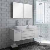  Lucera 48'' White Wall Hung Double Vessel Sink Modern Bathroom Vanity Set w/ Medicine Cabinet, Vanity: 48''W x 20-2/5''D x 20-4/5''H, Medicine Cabinet: 39-1/2''W x 26''H x 5''D