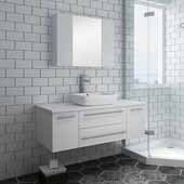  Lucera 48'' White Wall Hung Vessel Sink Modern Bathroom Vanity Set w/ Medicine Cabinet, Vanity: 48''W x 20-2/5''D x 20-4/5''H, Medicine Cabinet: 31-1/2''W x 23-3/5''H x 6''D