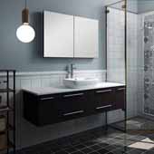  Lucera 60'' Espresso Wall Hung Single Vessel Sink Modern Bathroom Vanity Set w/ Medicine Cabinet, Vanity: 60''W x 20-2/5''D x 20-4/5''H, Medicine Cabinet: 39-1/2''W x 26''H x 5''D