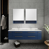  Lucera 60'' Royal Blue Wall Hung Double Undermount Sink Modern Bathroom Vanity Set w/ Medicine Cabinets, Vanity: 60''W x 20-2/5''D x 15-4/5''H, Medicine Cabinet: 24''W x 31-1/2''H x 6''D