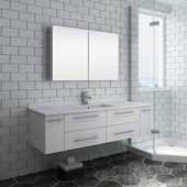  Lucera 60'' White Wall Hung Single Undermount Sink Modern Bathroom Vanity Set w/ Medicine Cabinet, Vanity: 60''W x 20-2/5''D x 15-4/5''H, Medicine Cabinet: 39-1/2''W x 26''H x 5''D
