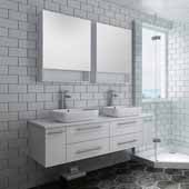  Lucera 60'' White Wall Hung Double Vessel Sink Modern Bathroom Vanity Set w/ Medicine Cabinets, Vanity: 60''W x 20-2/5''D x 20-4/5''H, Medicine Cabinet: 24''W x 31-1/2''H x 6''D