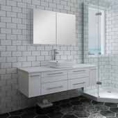  Lucera 60'' White Wall Hung Single Vessel Sink Modern Bathroom Vanity Set w/ Medicine Cabinet, Vanity: 60''W x 20-2/5''D x 20-4/5''H, Medicine Cabinet: 39-1/2''W x 26''H x 5''D