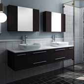  Lucera 72'' Espresso Wall Hung Double Vessel Sink Modern Bathroom Vanity Set w/ Medicine Cabinets, Vanity: 72''W x 20-2/5''D x 20-4/5''H, Medicine Cabinet: 31-1/2''W x 23-3/5''H x 6''D