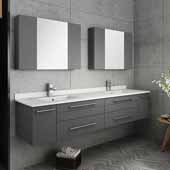  Lucera 72'' Gray Wall Hung Double Undermount Sink Modern Bathroom Vanity Set w/ Medicine Cabinets, Vanity: 72''W x 20-2/5''D x 15-4/5''H, Medicine Cabinet: 31-1/2''W x 23-3/5''H x 6''D