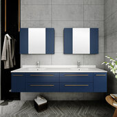  Lucera 72'' Royal Blue Wall Hung Double Undermount Sink Modern Bathroom Vanity Set w/ Medicine Cabinets, Vanity: 72''W x 20-2/5''D x 15-4/5''H, Medicine Cabinet: 31-1/2''W x 23-3/5''H x 6''D