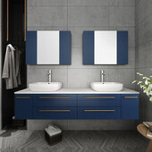  Lucera 72'' Royal Blue Wall Hung Double Vessel Sink Modern Bathroom Vanity Set w/ Medicine Cabinets, Vanity: 72''W x 20-2/5''D x 20-4/5''H, Medicine Cabinet: 31-1/2''W x 23-3/5''H x 6''D