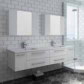  Lucera 72'' White Wall Hung Double Undermount Sink Modern Bathroom Vanity Set w/ Medicine Cabinets, Vanity: 72''W x 20-2/5''D x 15-4/5''H, Medicine Cabinet: 31-1/2''W x 23-3/5''H x 6''D