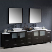  Torino 108'' Espresso Modern Double Sink Bathroom Vanity with 3 Side Cabinets and Vessel Sinks, Dimensions of Vanity: 108'' W x 18-1/8'' D x 35-3/4'' H