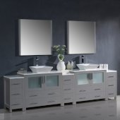  Torino 108'' Gray Modern Double Sink Bathroom Vanity Set with Mirror and Faucets, 3 Side Cabinets & Vessel Sinks, 108'' W x 18-1/8'' D x 35-5/8'' H