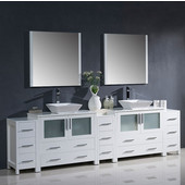  Torino 108'' White Modern Double Sink Bathroom Vanity with 3 Side Cabinets and Vessel Sinks, Dimensions of Vanity: 108'' W x 18-1/8'' D x 35-5/8'' H