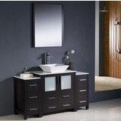  Torino 54'' Espresso Modern Bathroom Vanity with 2 Side Cabinets and Vessel Sink, Dimensions of Vanity: 54'' W x 18-1/8'' D x 35-5/8'' H