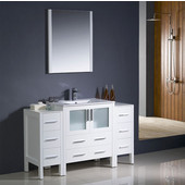  Torino 54'' White Modern Bathroom Vanity with 2 Side Cabinets and Integrated Sink, Dimensions of Vanity: 54'' W x 18-1/8'' D x 33-3/4'' H