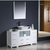  Torino 54'' White Modern Bathroom Vanity with 2 Side Cabinets and Vessel Sink, Dimensions of Vanity: 54'' W x 18-1/8'' D x 35-5/8'' H