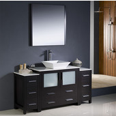  Torino 60'' Espresso Modern Bathroom Vanity with 2 Side Cabinets and Vessel Sink, Dimensions of Vanity: 59-3/4'' W x 18-1/8'' D x 35-5/8'' H