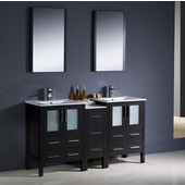  Torino 60'' Espresso Modern Double Sink Bathroom Vanity with Side Cabinet and Integrated Sinks, Dimensions of Vanity: 60'' W x 18-1/8'' D x 33-3/4'' H
