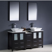  Torino 60'' Espresso Modern Double Sink Bathroom Vanity with Side Cabinet and Vessel Sinks, Dimensions of Vanity: 60'' W x 18-1/8'' D x 35-5/8'' H