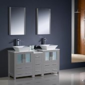  Torino 60'' Gray Modern Double Sink Bathroom Vanity Set with Mirror and Faucets, Side Cabinet & Vessel Sinks, 60'' W x 18-1/8'' D x 35-5/8'' H