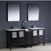  Torino 72'' Espresso Modern Double Sink Bathroom Vanity with Side Cabinet and Integrated Sinks, Dimensions of Vanity: 72'' W x 18-1/8'' D x 33-3/4'' H