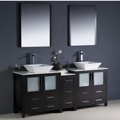  Torino 72'' Espresso Modern Double Sink Bathroom Vanity with Side Cabinet and Vessel Sinks, Dimensions of Vanity: 72'' W x 18-1/8'' D x 35-5/8'' H