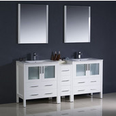  Torino 72'' White Modern Double Sink Bathroom Vanity with Side Cabinet and Integrated Sinks, Dimensions of Vanity: 72'' W x 18-1/8'' D x 33-3/4'' H