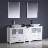  Torino 72'' White Modern Double Sink Bathroom Vanity with Side Cabinet and Vessel Sinks, Dimensions of Vanity: 72'' W x 18-1/8'' D x 35-5/8'' H