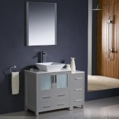  Torino 42'' Gray Modern Bathroom Vanity Set with Mirror and Faucet, Side Cabinet & Vessel Sink, 42'' W x 18-1/8'' D x 35-5/8'' H