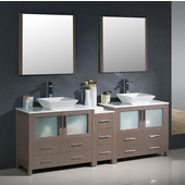  Torino 84'' Gray Oak Modern Double Sink Bathroom Vanity with Side Cabinet and Vessel Sinks, Dimensions of Vanity: 83-1/2'' W x 18-1/8'' D x 35-5/8'' H